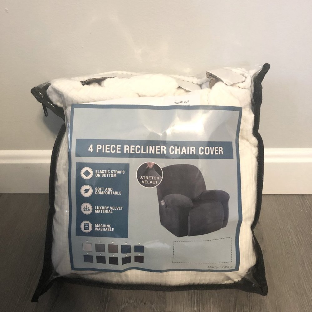 4 piece Recliner Chair Cover, Soft machine washable, stretch cream color velvet.
